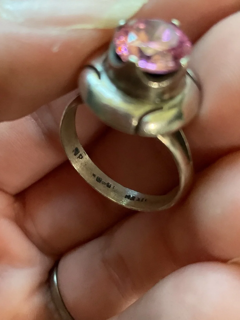Vintage Sterling Silver Pink Gemstone Ring Size 8